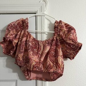 Peach Puff Sleeve Crop Blouse